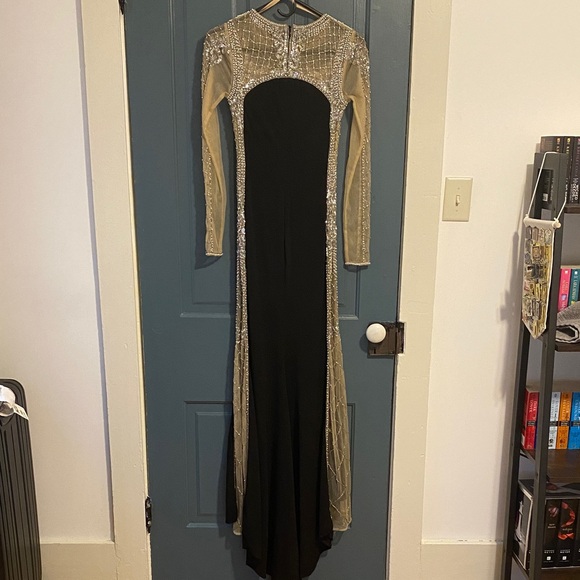 Jovani Black and Silver Long Sleeve Prom Dress - Picture 6 of 8
